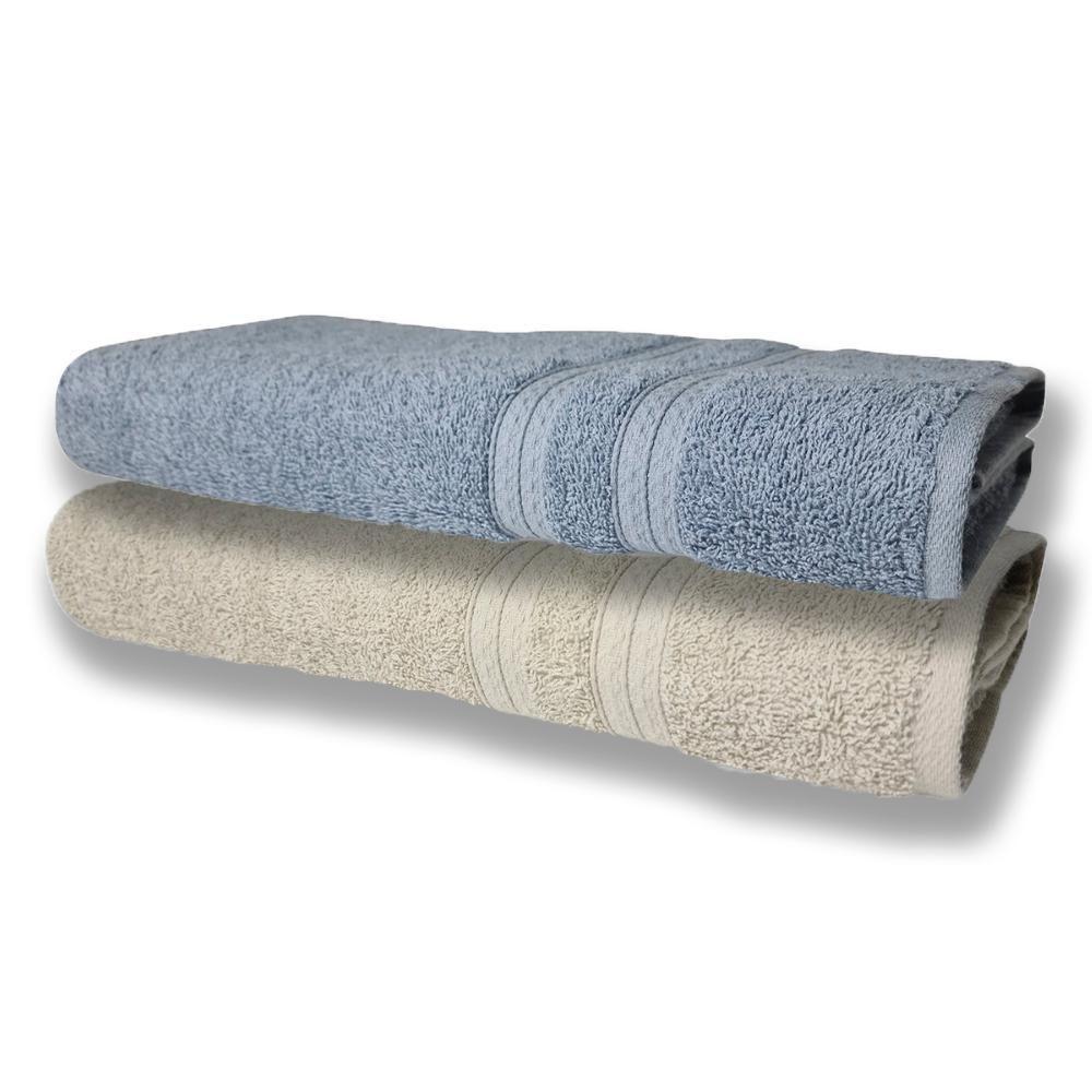 2 Toalhas Super Felpudas Grande E Grossa Algodão 80x150 Azul+bege - 1