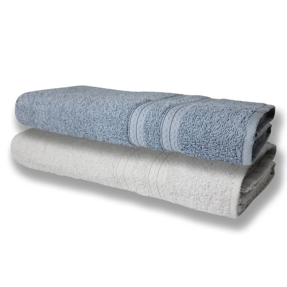 2 Toalhas Super Felpudas Grande E Grossa Algodão 80x150 Azul+branco - 1