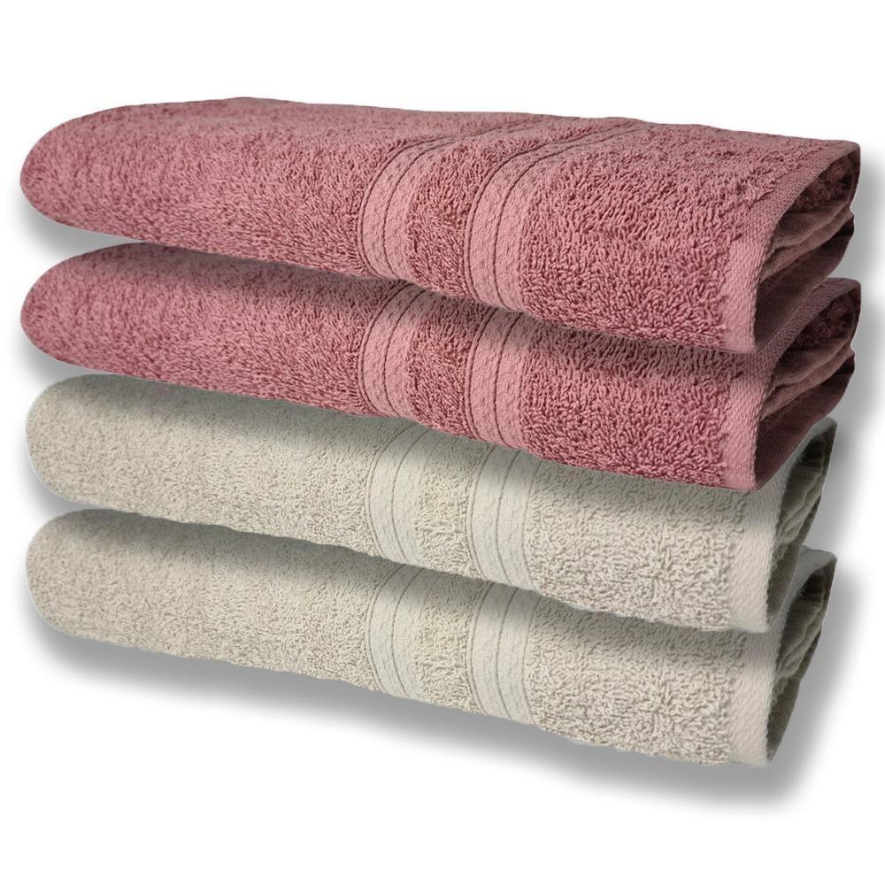 4 Toalhas Felpudas Grande E Grossa Algodão 80x150 Bege+rosê - 1