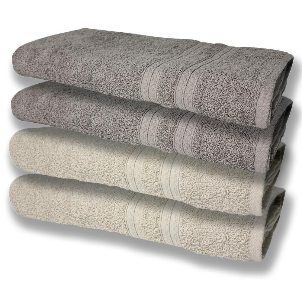 4 Toalhas Felpudas Grande E Grossa Algodão 80x150 Bege+cinza - 1