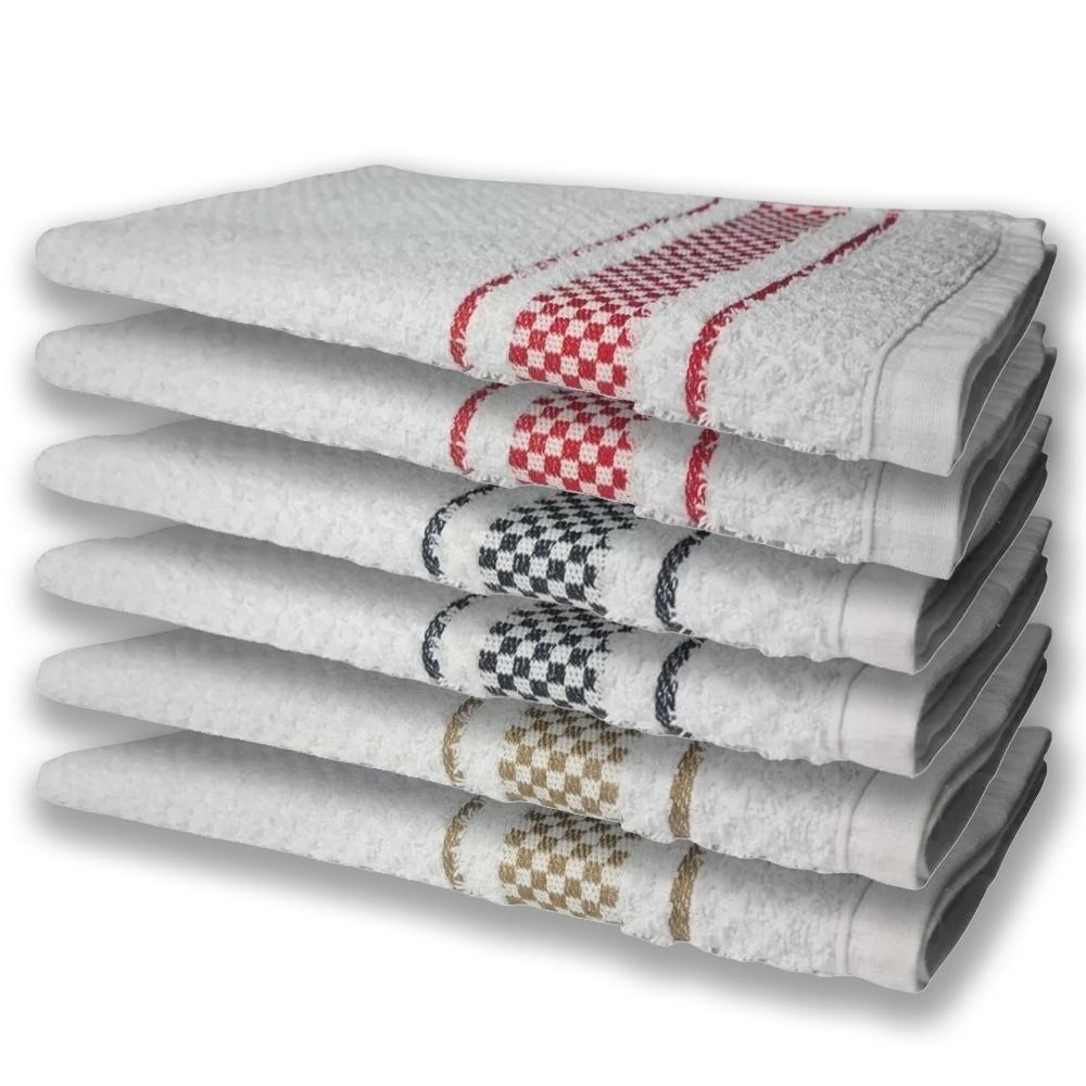6 Panos De Prato Atoalhado Premium Preto+Marrom+Vermelho - 1