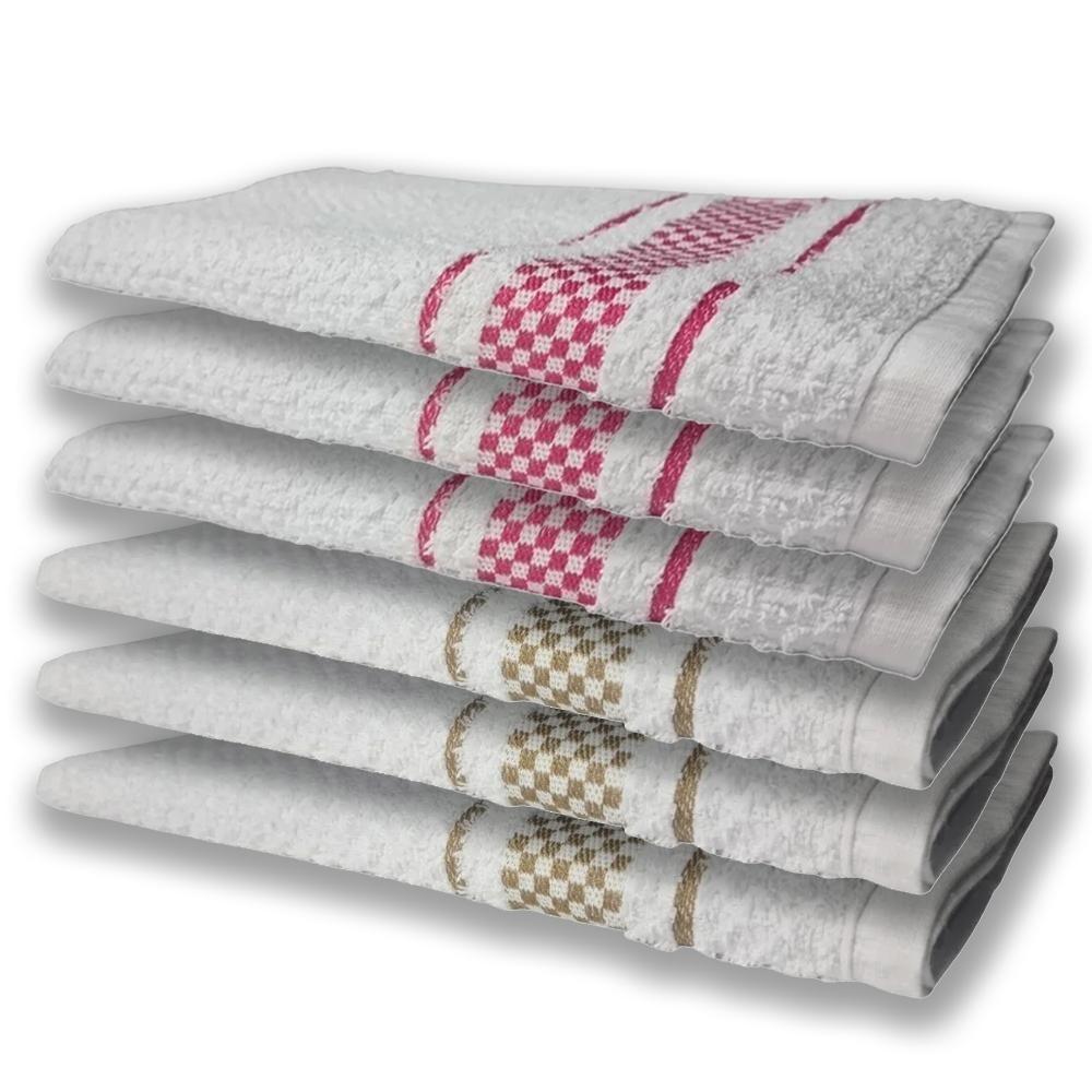 6 Panos De Prato Atoalhado Felpudo Premium Rosa+Marrom - 1