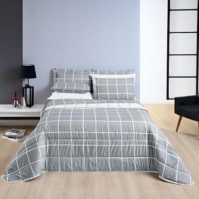 Cobre Leito Casal Square Micropercal 200 Fios 3Pç - Cinza
