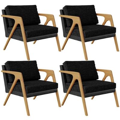 Kit 4 Poltronas Sala Pietra L02 Couríssimo Preto Linho Chumbo Lyam Decor