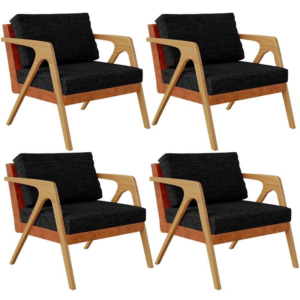 Kit 04 Poltronas Sala L02 Couríssimo Camel Linho Chumbo - 1