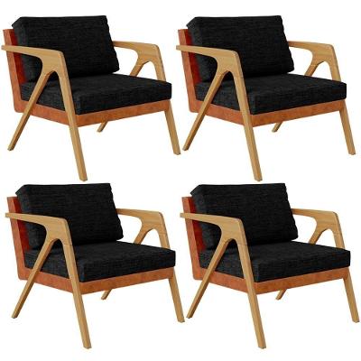 Kit 04 Poltronas Decorativas Pietra L02 Couríssimo Camel Linho Chumbo Lyam Decor