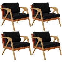 Kit 04 Poltronas Sala L02 Couríssimo Camel Linho Chumbo - 1