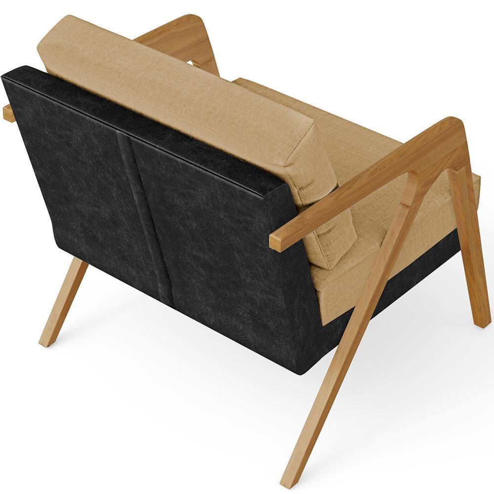 Kit 04 Poltronas Sala L02 Couríssimo Preto Linho Bege Escuro - 2