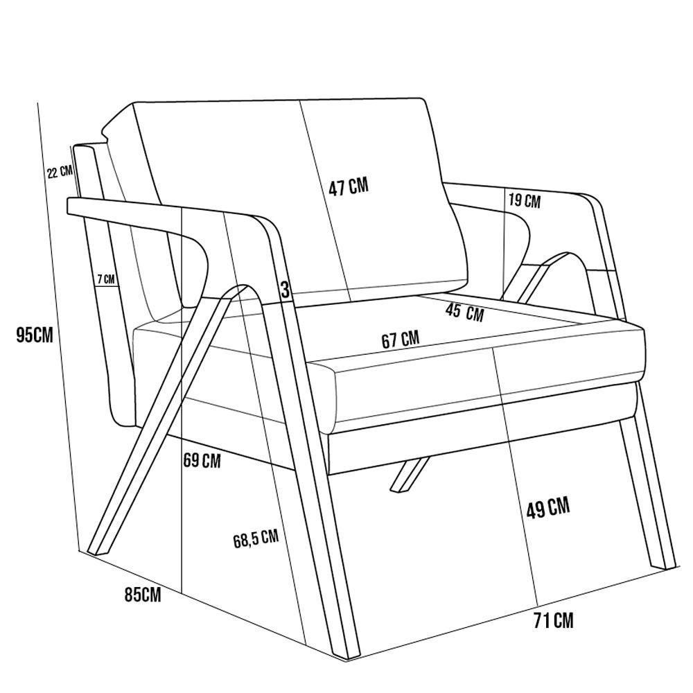 Kit 04 Poltronas Sala L02 Couríssimo Preto Linho Bege Escuro - 5