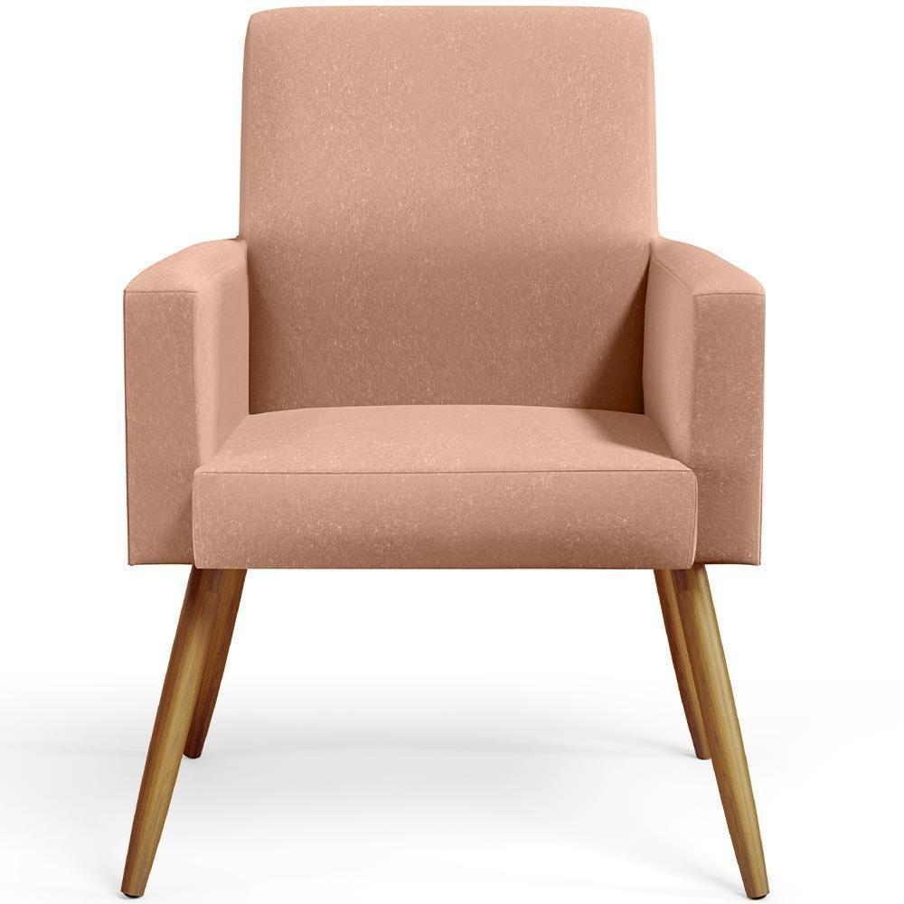 Kit 04 Poltronas Pés Palito Linho Rosê Couríssimo Camel - 4