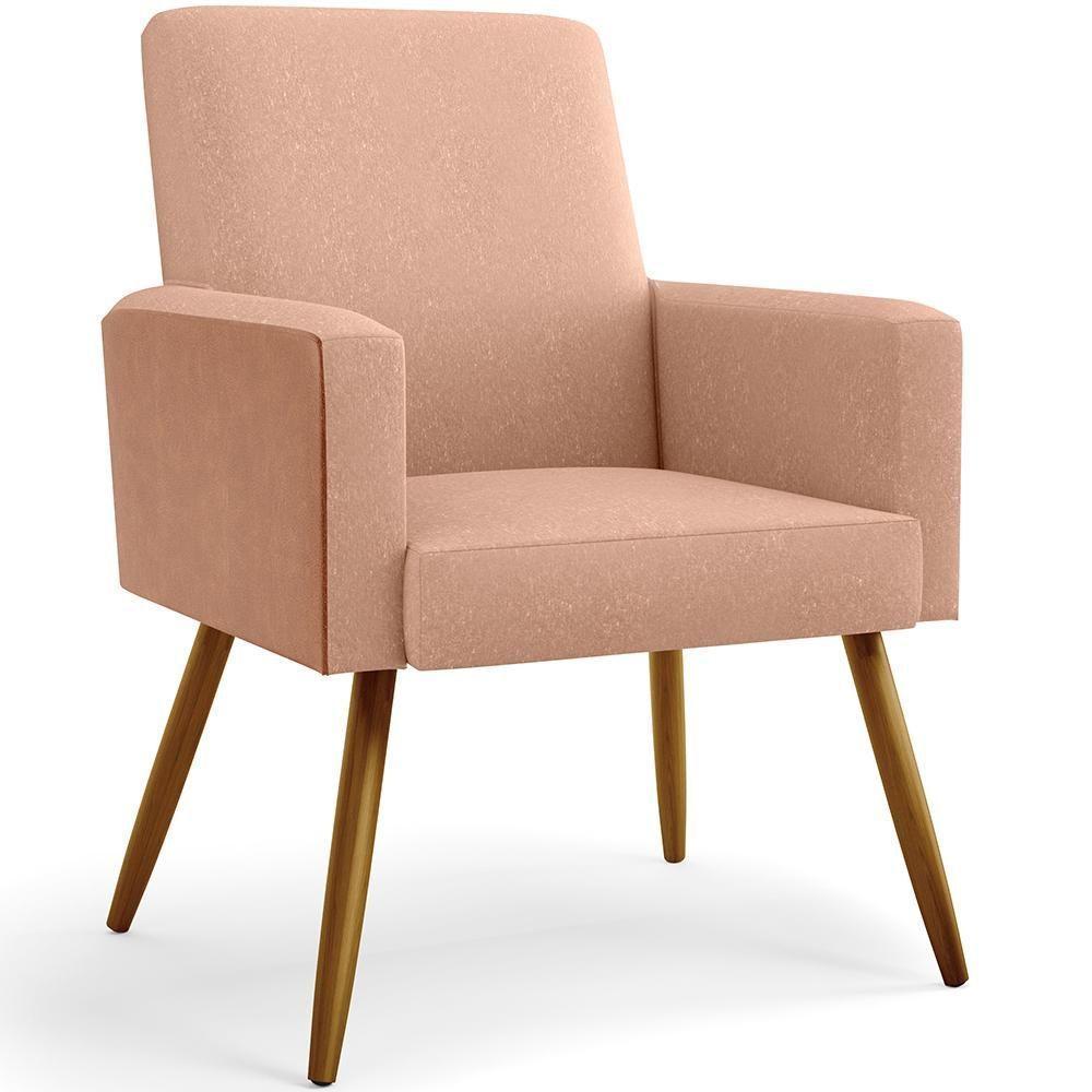 Kit 04 Poltronas Pés Palito Linho Rosê Couríssimo Camel - 7