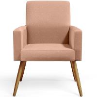 Kit 04 Poltronas Pés Palito Linho Rosê Couríssimo Camel