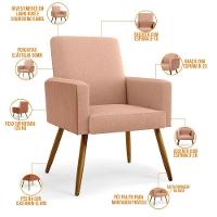 Kit 04 Poltronas Pés Palito Linho Rosê Couríssimo Camel - 6