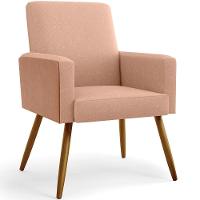 Kit 04 Poltronas Pés Palito Linho Rosê Couríssimo Camel - 7