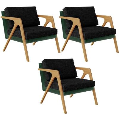 Kit 3 Poltronas Decorativas Pietra L02 Sala Estar Verde Cinza Lyam Decor