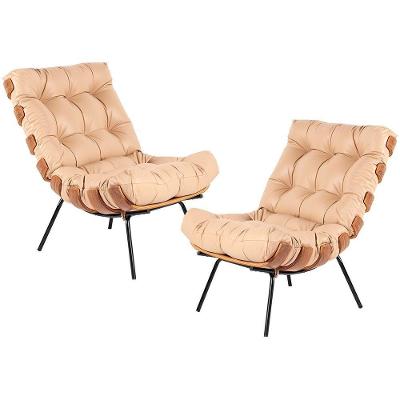Kit 2 Poltronas Costela L04 Couro Bege Lyam Decor