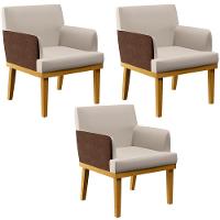 Kit 3 Poltronas Beatriz W01 Linho Cru Couríssimo Marrom - 1