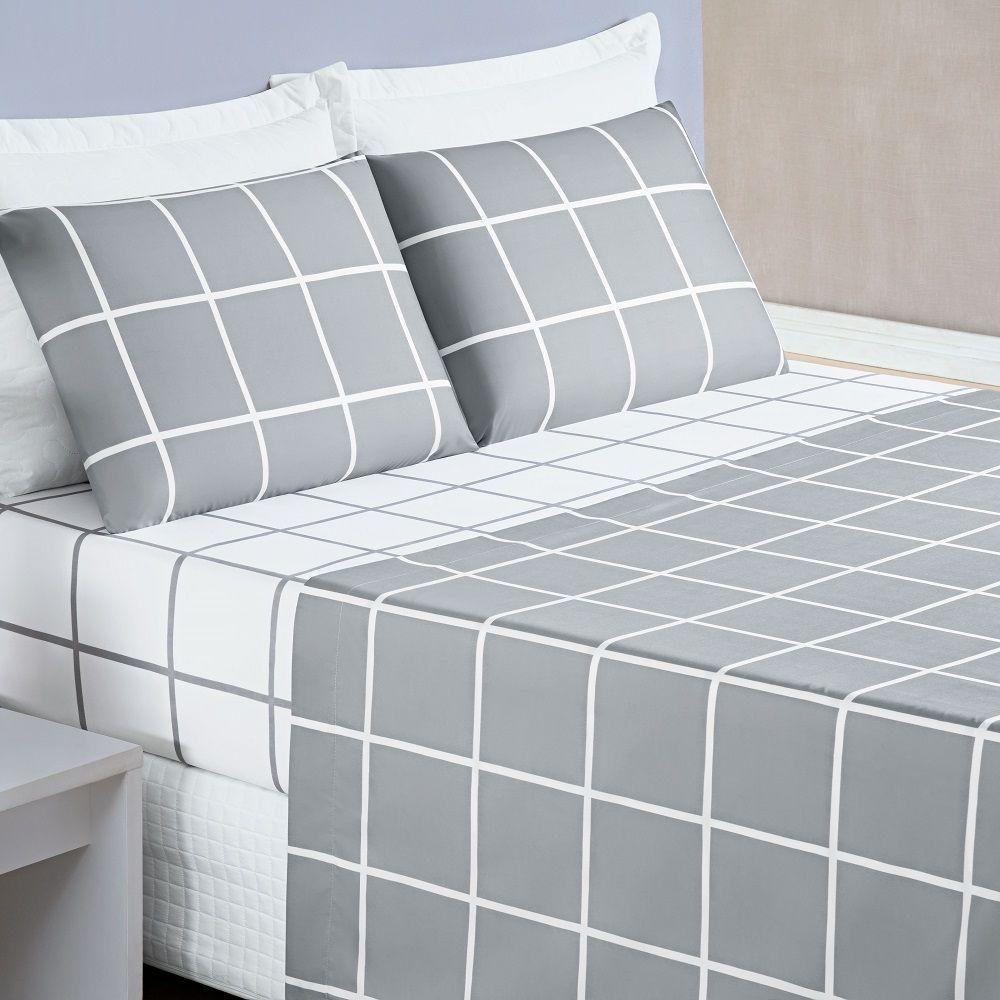 Jogo De Lençol King Square 4 Peças Cinza - 1