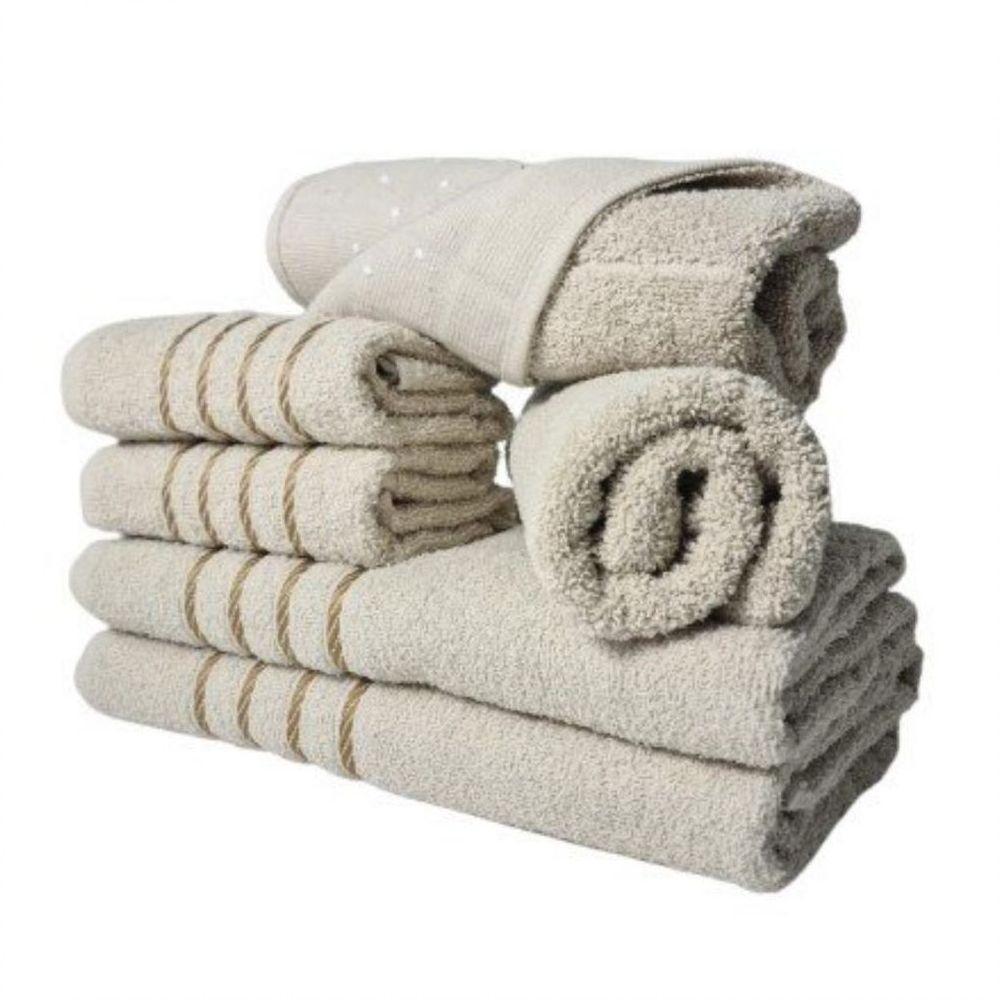 Jogo De Toalhas 2 Banho 2 Rosto 2 Piso - 6 Pçs Dubai 100% Algodão Bege - 3