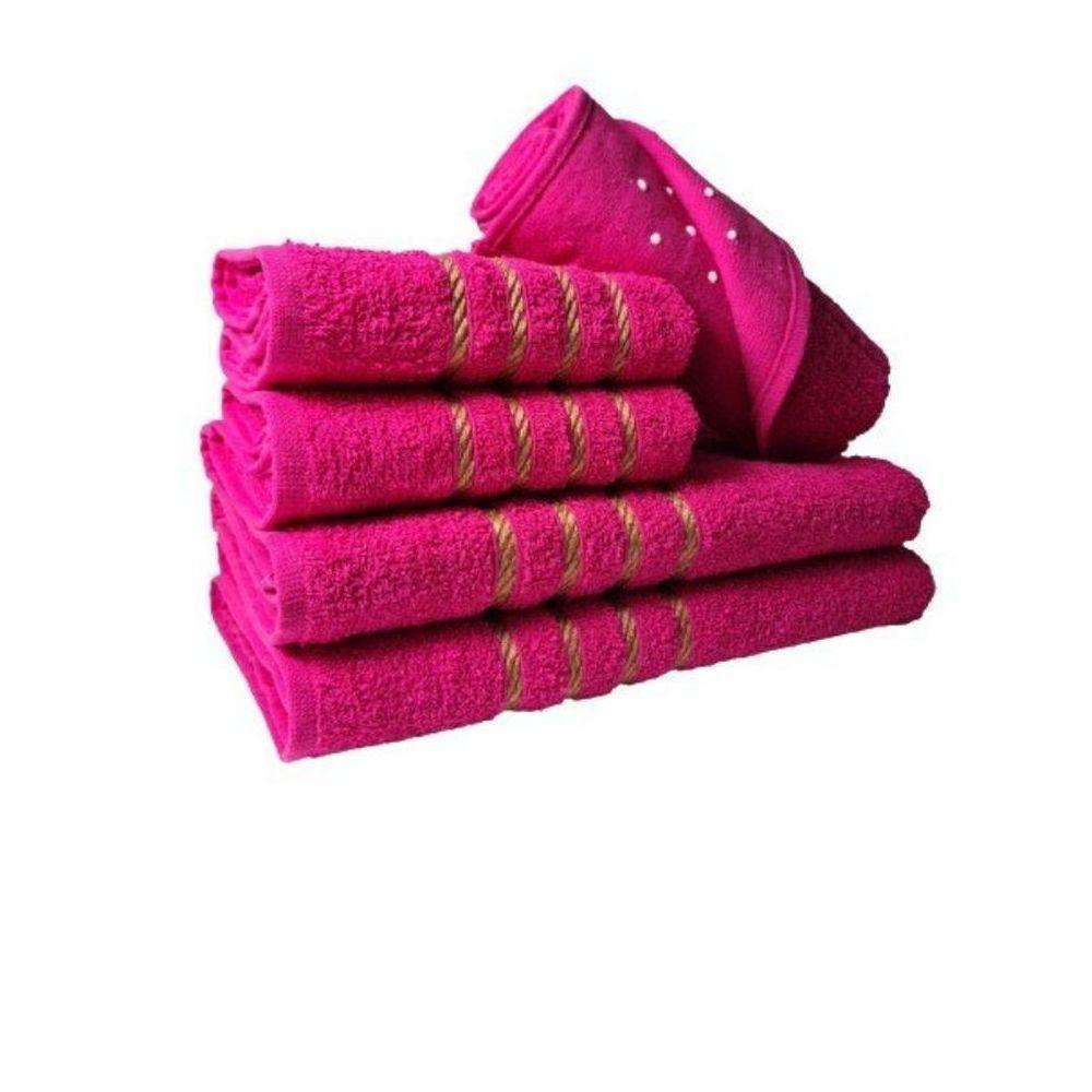 Jogo De Toalha 2 Banho 2 Rosto 1 Piso - 5pçs Coleção Dubai 100% Algodão Pink - 1