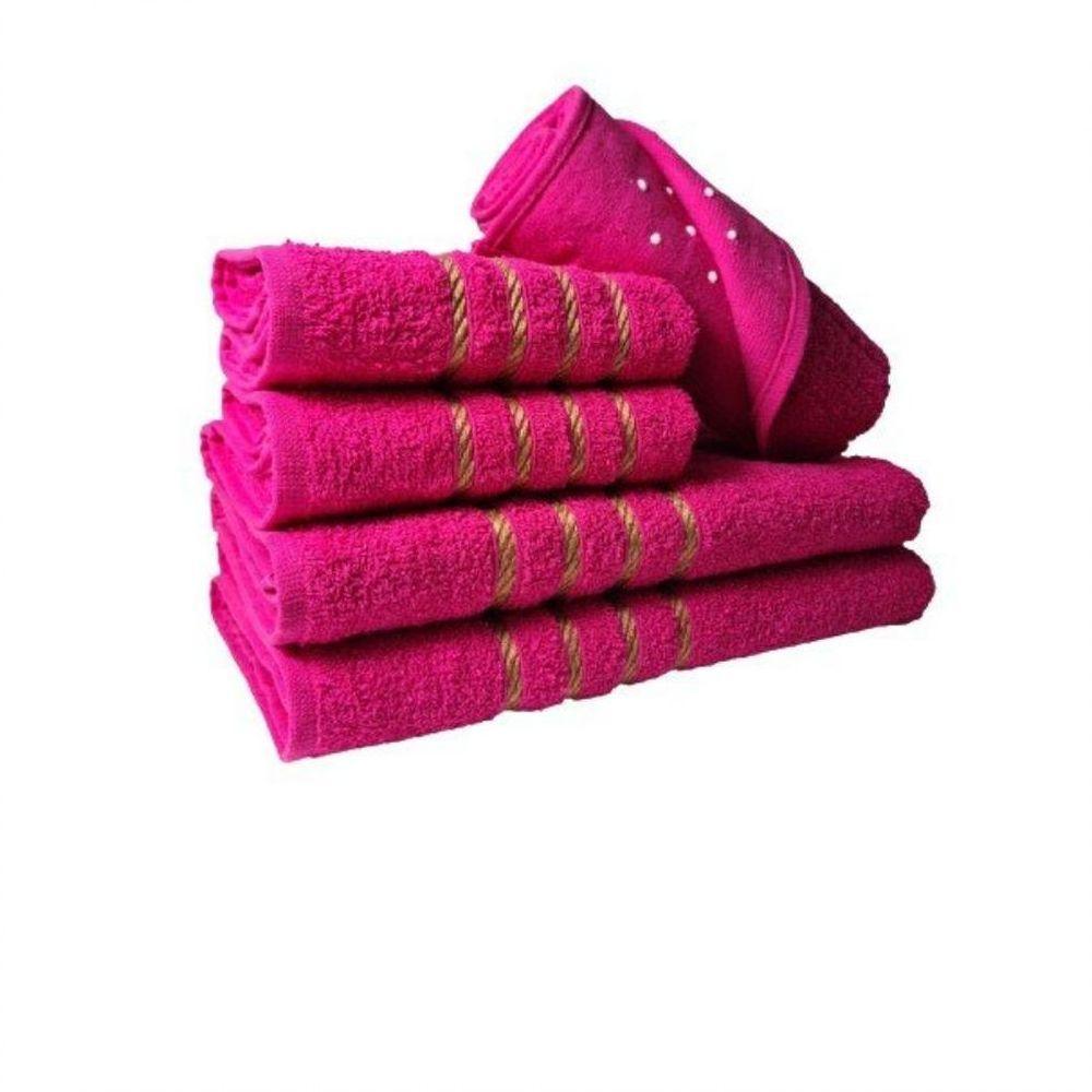 Jogo De Toalha 2 Banho 2 Rosto 1 Piso - 5pçs Coleção Dubai 100% Algodão Pink - 4