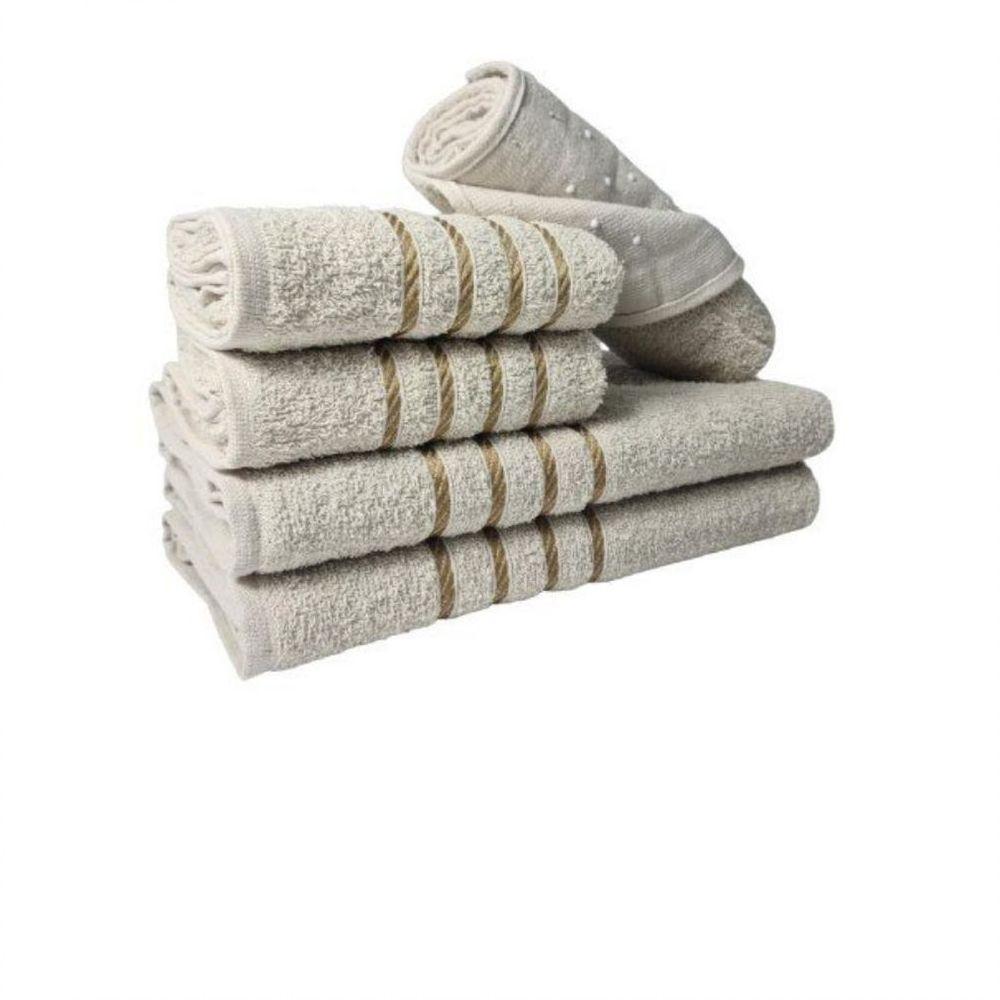 Jogo De Toalha 2 Banho 2 Rosto 1 Piso - 5pçs Coleção Dubai 100% Algodão Bege - 3