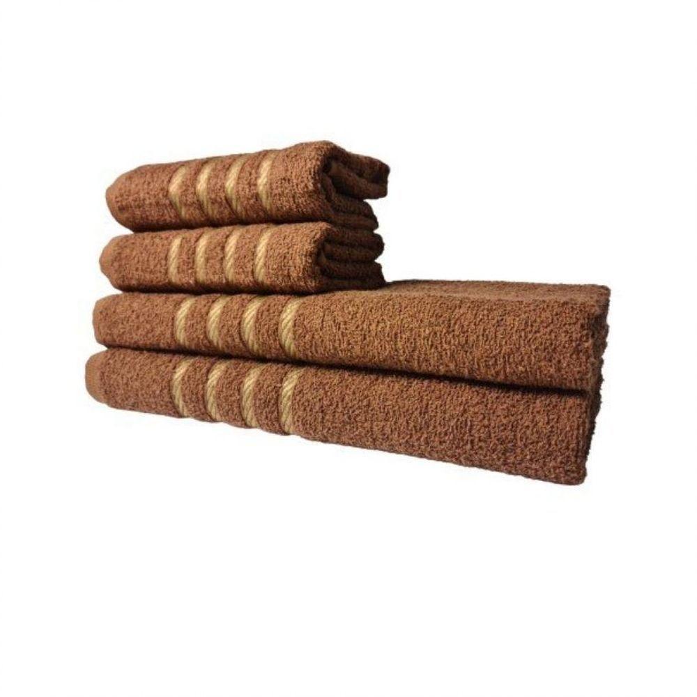Jogo De Toalha 2 Banho 2 Rosto - 4pçs Coleção Dubai 100% Algodão Marrom - 5