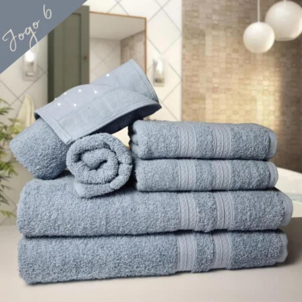 Jogo De Toalhas 6 Pçs Luxo 2 Banho 2 Rosto 2 Tapete Azul - 2