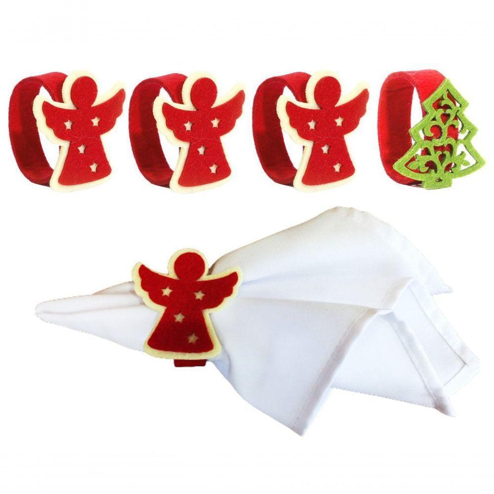 Jogo Porta Guardanapo Natal Anjo Pinheiro Verde Anel 4 Peças - 1