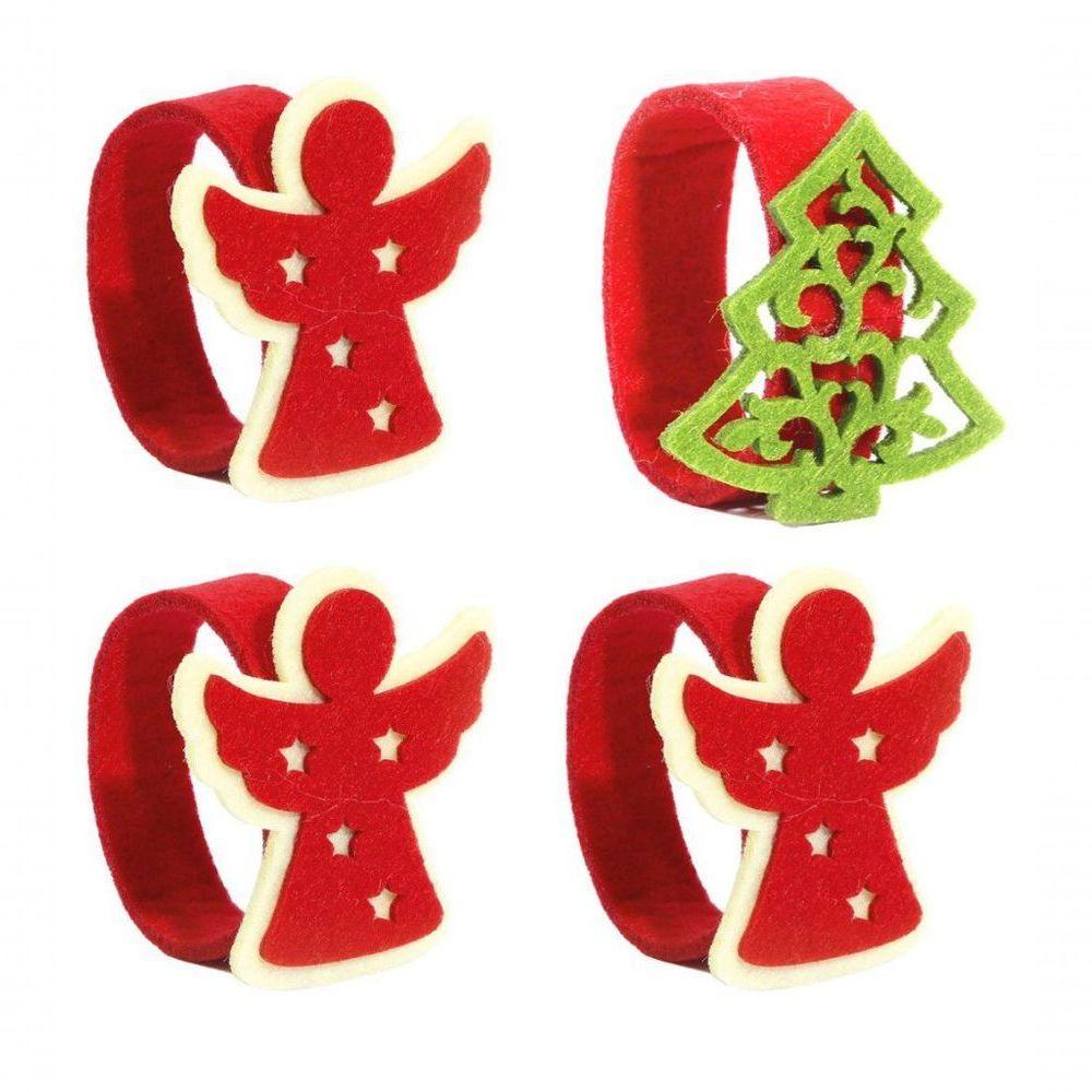 Jogo Porta Guardanapo Natal Anjo Pinheiro Verde Anel 4 Peças - 2