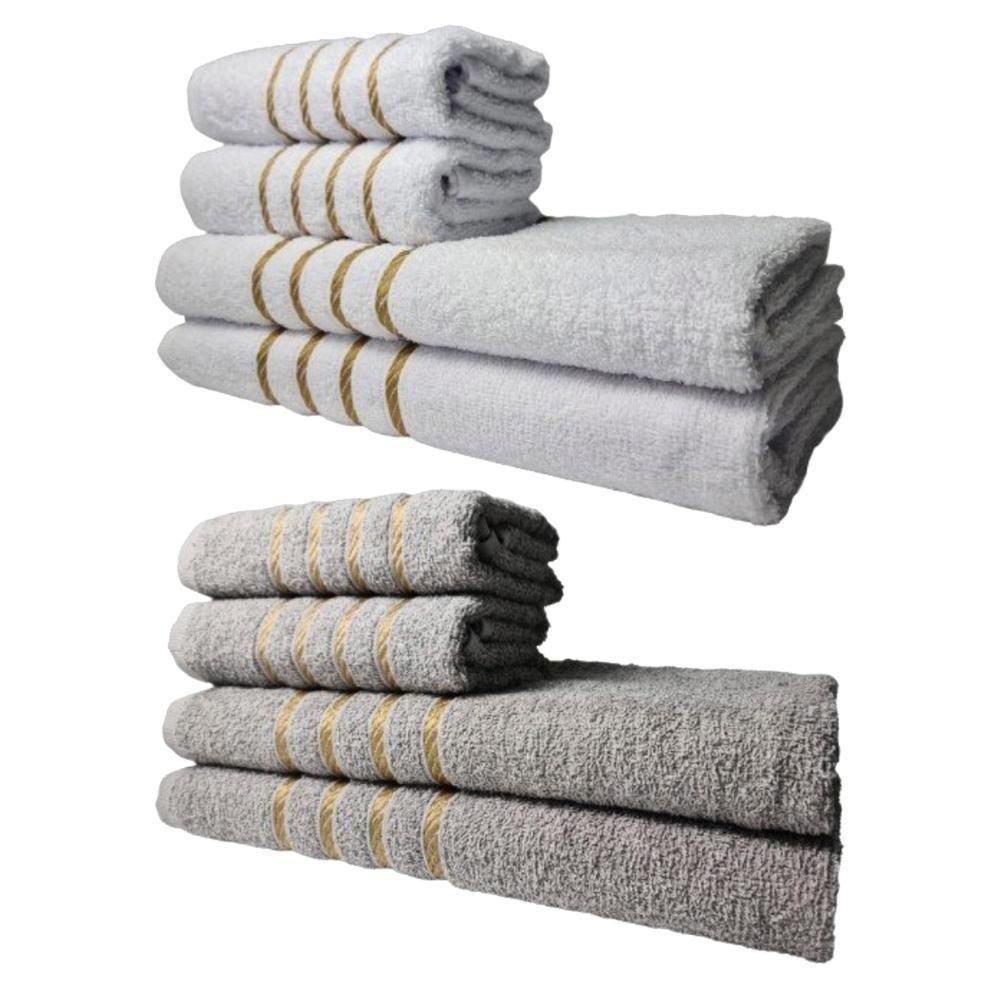 Kit 8 Toalhas Grossas E Grandes Dubai 4 Banhos 4 Rostos Branco+cinza - 1