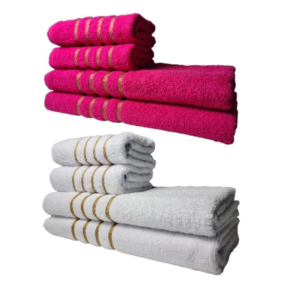 Kit 8 Toalhas Grossas E Grandes Dubai 4 Banhos 4 Rostos Rosa+branco - 1