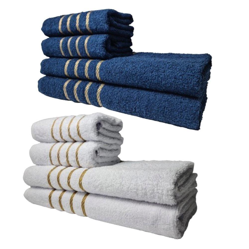Kit 8 Toalhas Grandes Dubai 4 Banhos 4 Rostos Azul+branco - 1