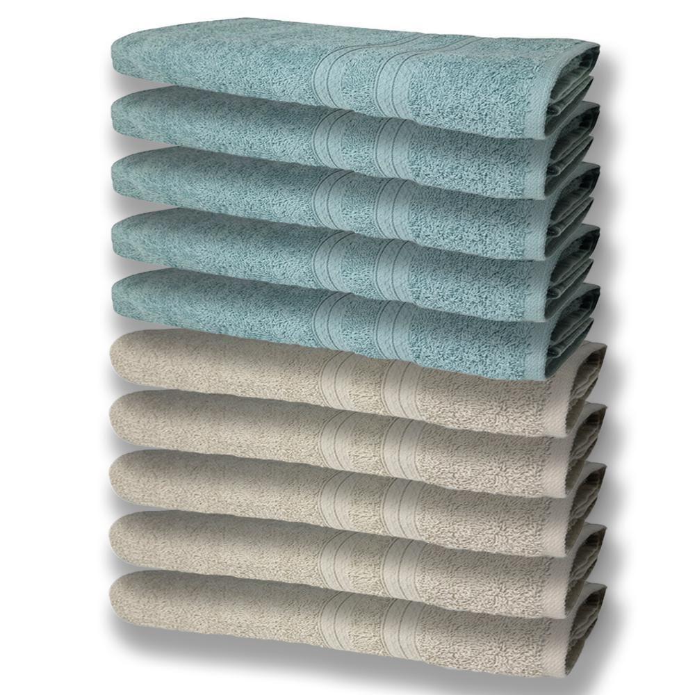 10 Toalhas Grande E Grossa 5 Bege 5 Verde - 1