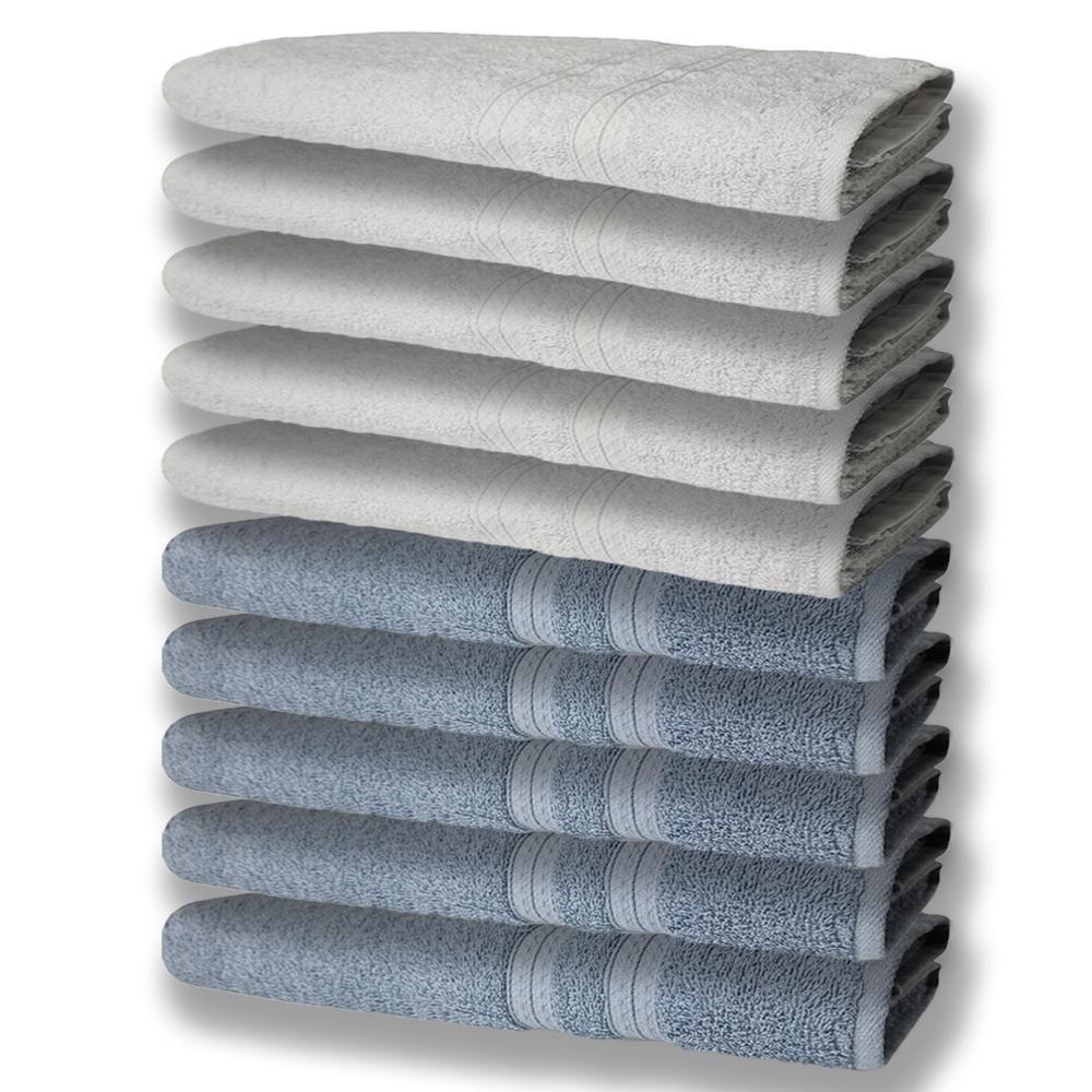 10 Toalhas Grande E Grossa 5 Azul 5 Branco - 1