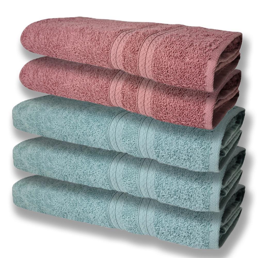 5 Toalhas Grande E Grossa Algodão Verde E Rosê - 1