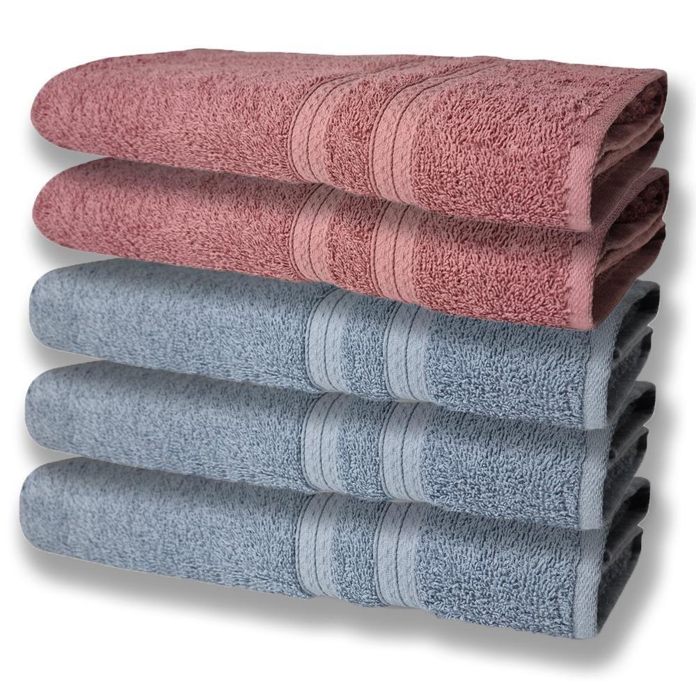 5 Toalhas Grande E Grossa Algodão Azul e Rosê - 1
