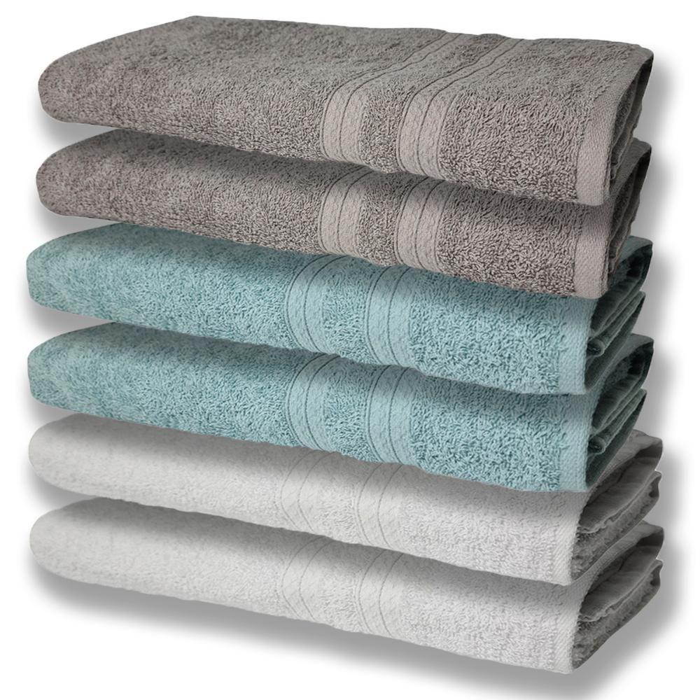 6 Toalhas Grande E Grossa Branco Verde Cinza - 1