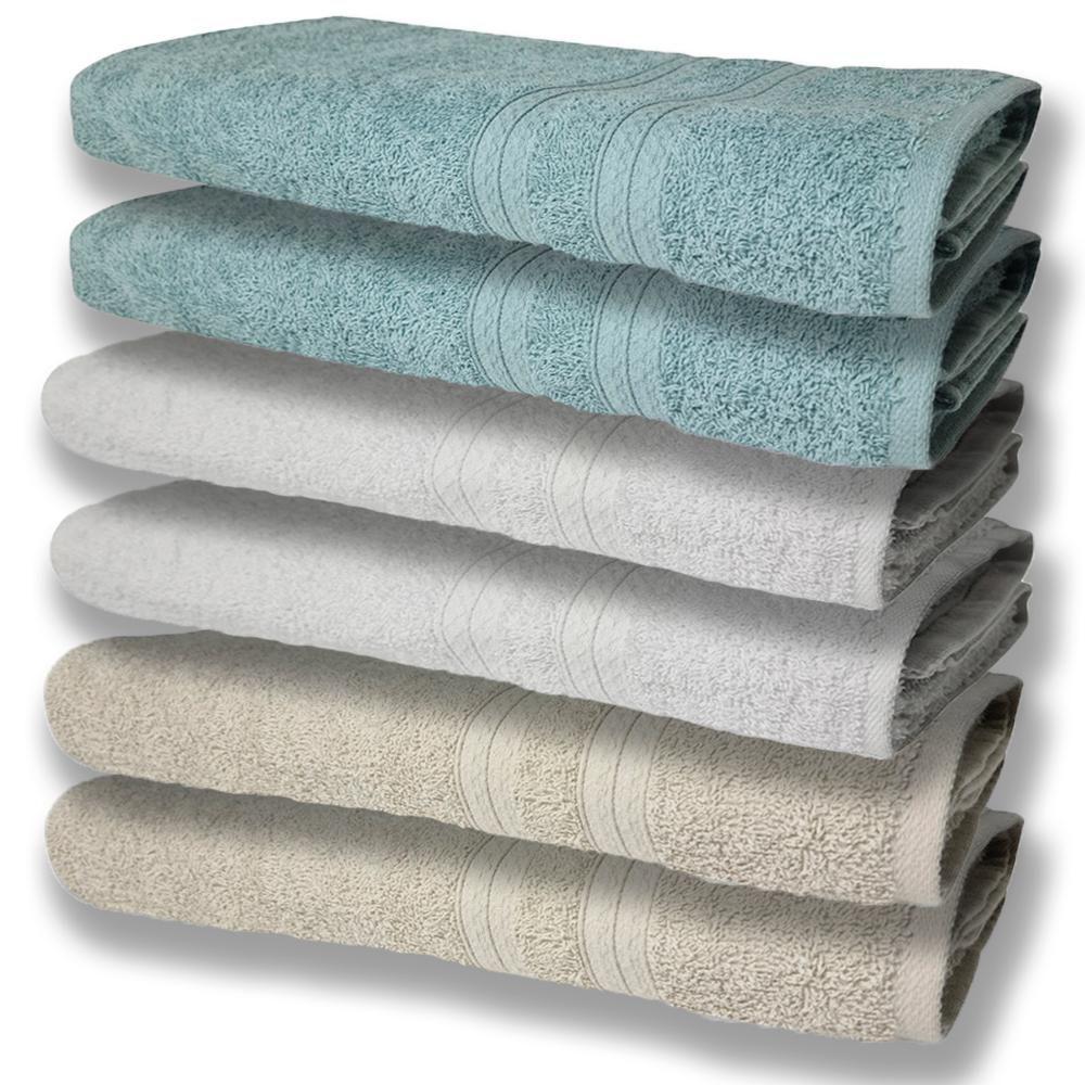 6 Toalhas Grande E Grossa Bege Branco e Verde - 1