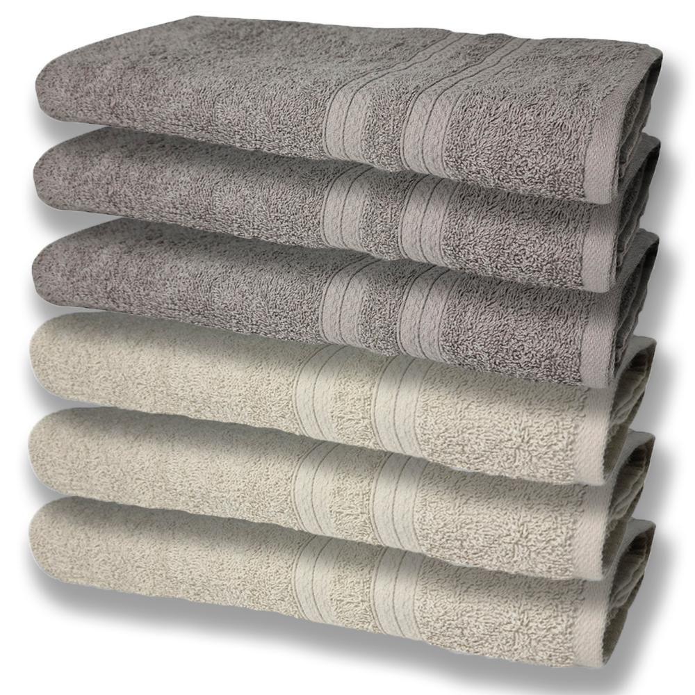6 Toalhas Grande E Grossa Algodão Bege E Cinza - 1