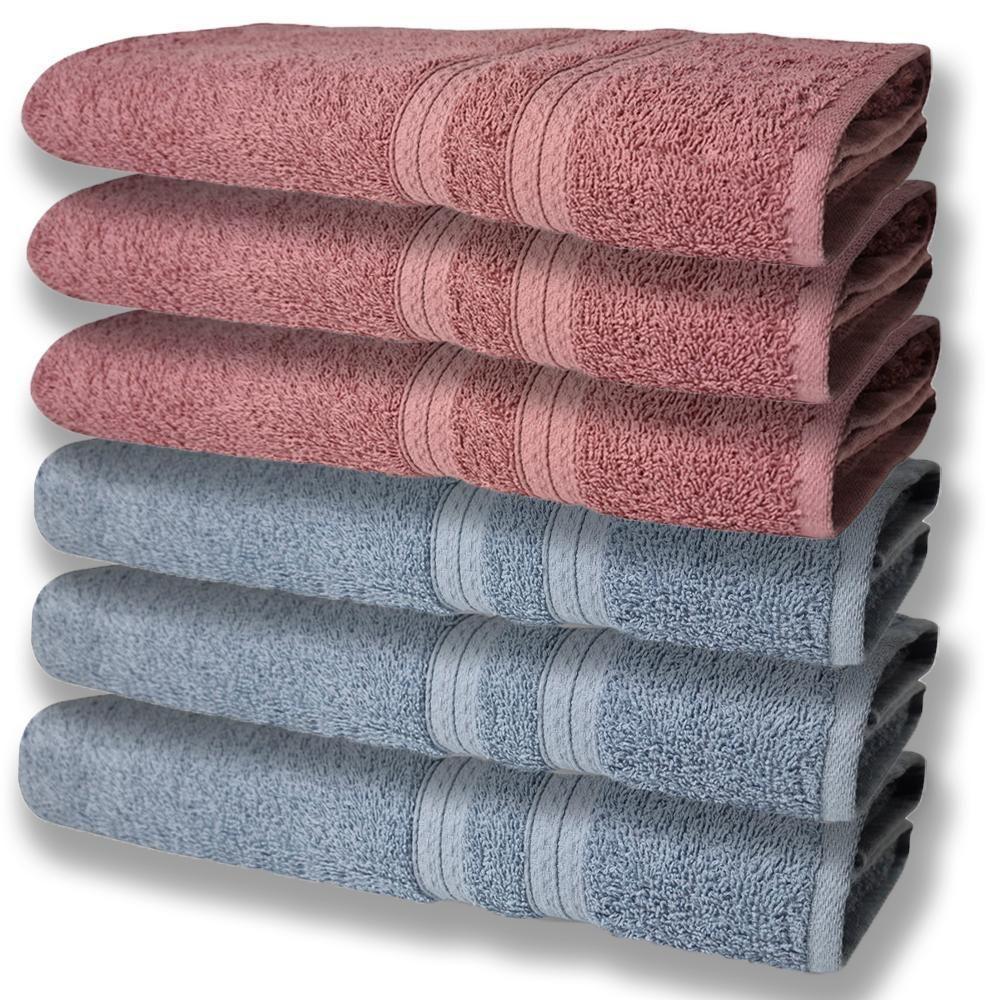 6 Toalhas Grande E Grossa Algodão Azul E Rosê - 1