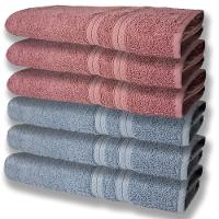 6 Toalhas Grande E Grossa Algodão Azul E Rosê - 1