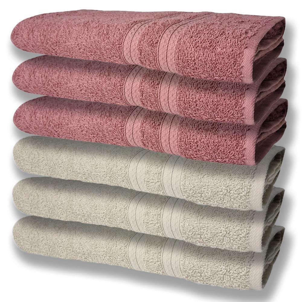 6 Toalhas Grande E Grossa Algodão Bege e Rosê - 1
