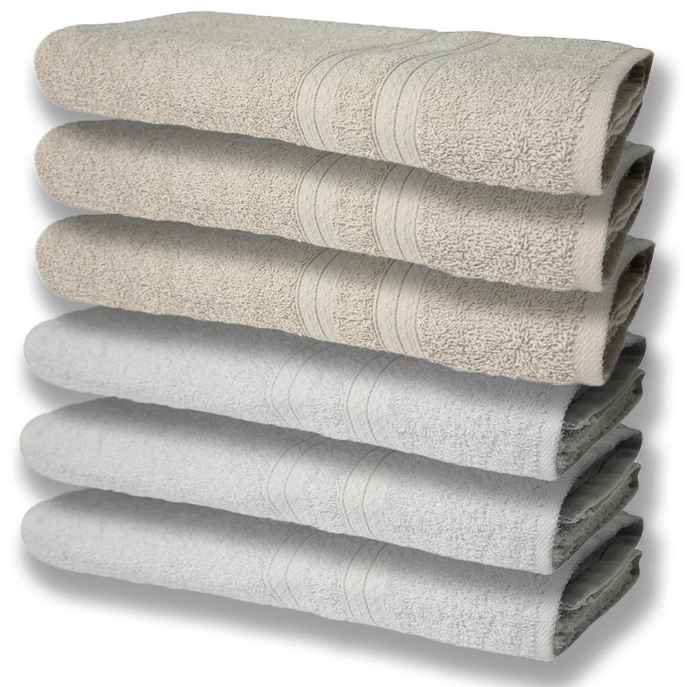 6 Toalhas Grande E Grossa Algodão Branco e bege - 1