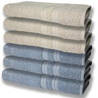 6 Toalhas Grande E Grossa Algodão Azul E Bege - 1