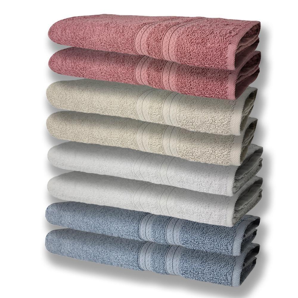 8 Toalhas Grande E Grossa 2 Azul 2 Branco 2 Bege 2 Rosê - 1