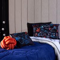 Coberdrom Game Win Azul C/ Almofadas Solt 4 Pçs Dupla Face