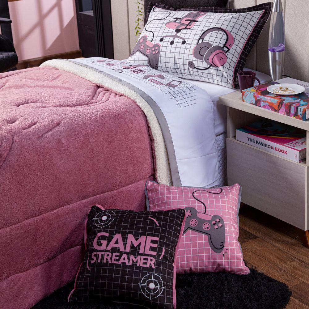 Coberdrom Rosê Solteiro 02 Peças Dupla Face Sherpa E Manta - 3