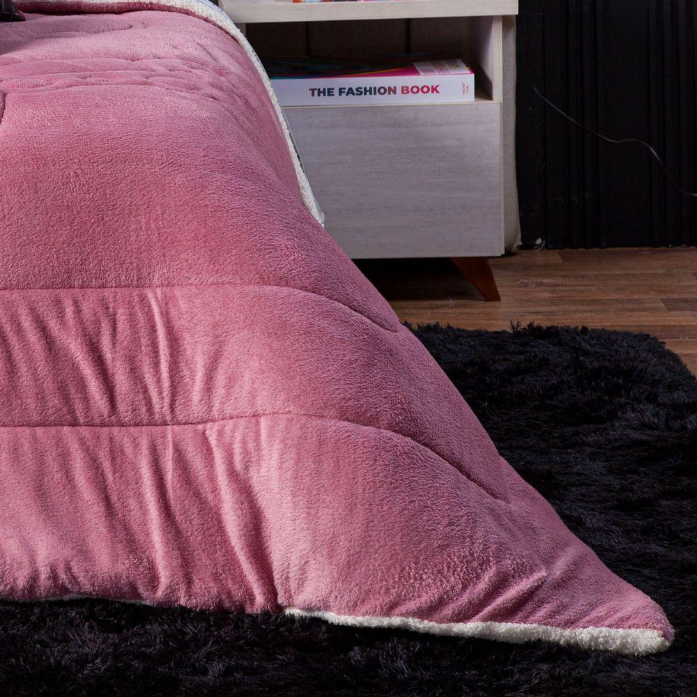 Coberdrom Rosê Queen 03 Peças Dupla Face Sherpa E Mantinha - 2