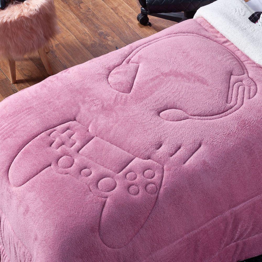 Coberdrom Rosê Queen 03 Peças Dupla Face Sherpa E Mantinha - 7